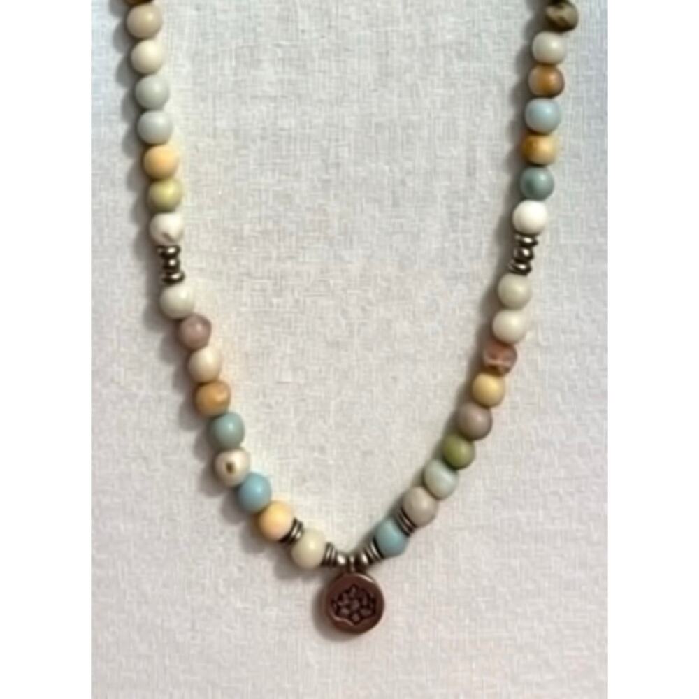 Vintage Elastic Amazonite Necklace 37 Inch Long Strand Necklace